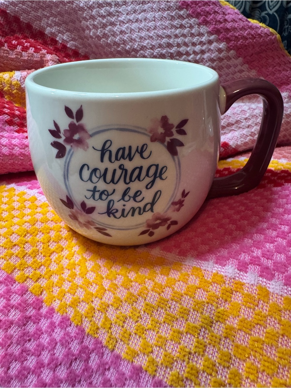 Threshold White Porcelain Mug with Plum Floral Accents and Plum Handle